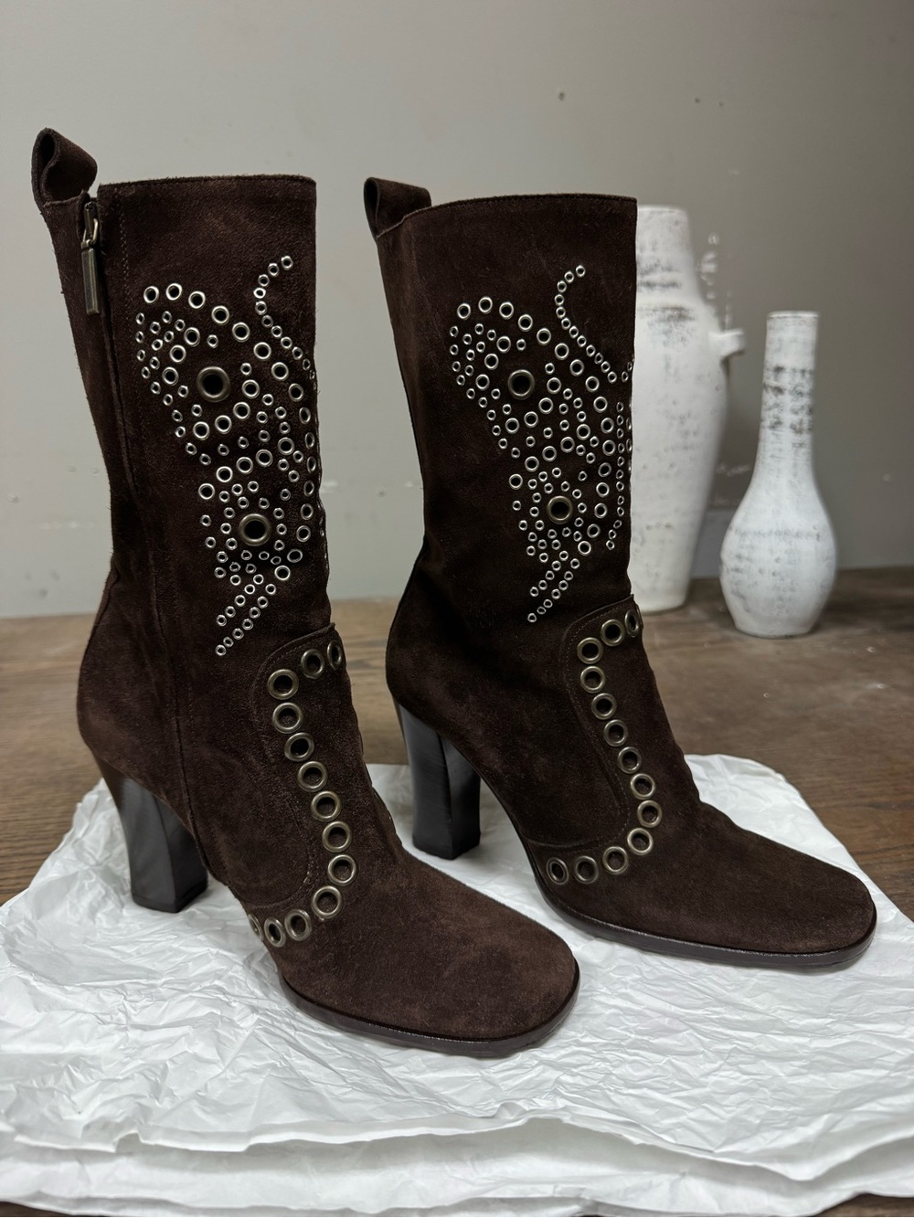 F/W 2002 Rare Dolce & Gabbana Suede Grommet Boots - EU 36 (US 6)